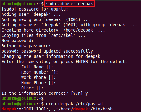 adduser command to add a new user