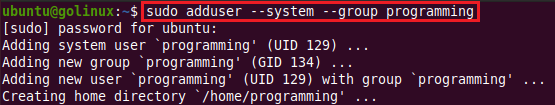 adduser command to create a system group