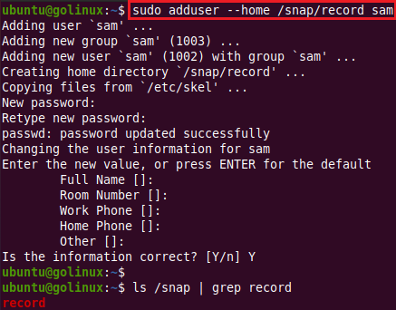 adduser command to set a custom home directory