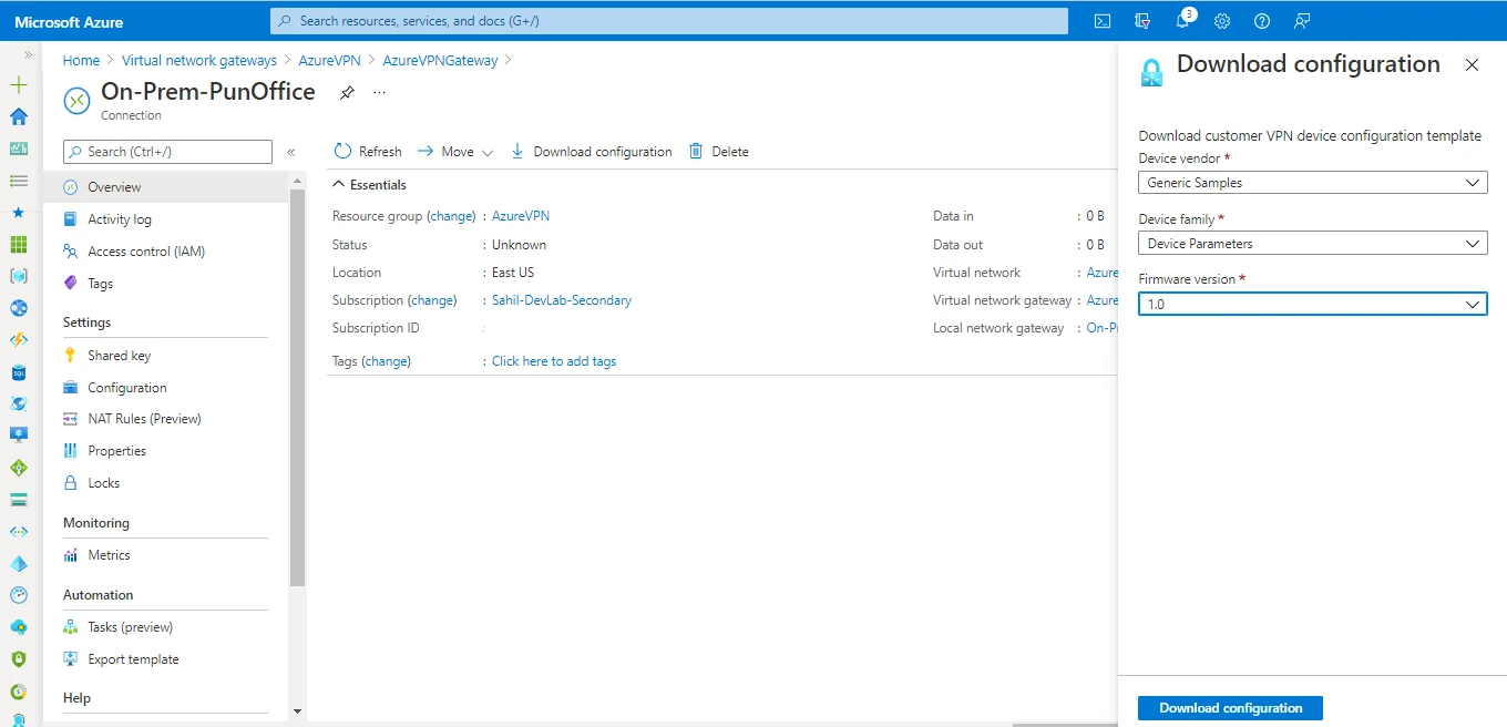 Azure Site to Site VPN Connection [100% Working]