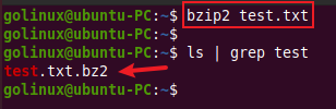 bzip2 command to compress a file