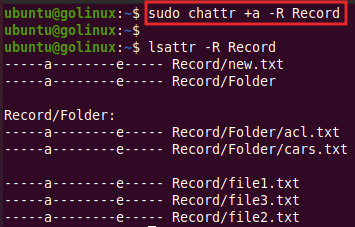 chattr command to change file attributes recursively on directories in Linux