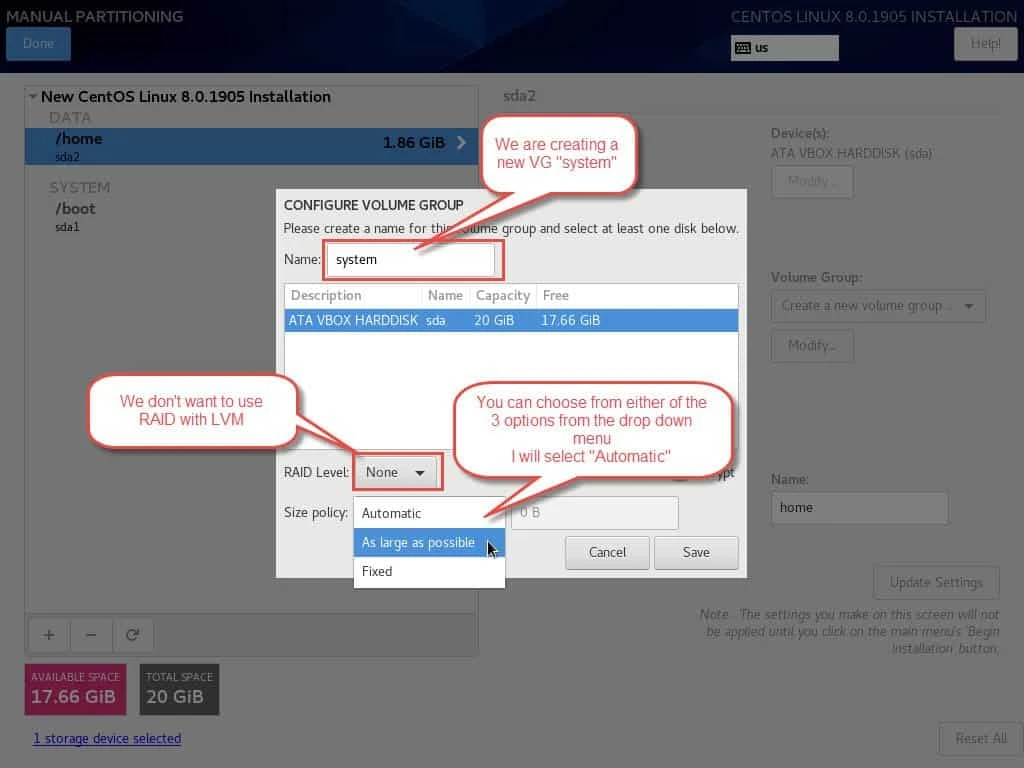 Step-by-Step: Create LVM during installation RHEL/CentOS 7/8