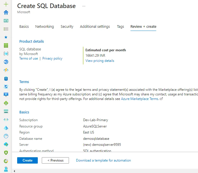 deploy SQL Database on Azure