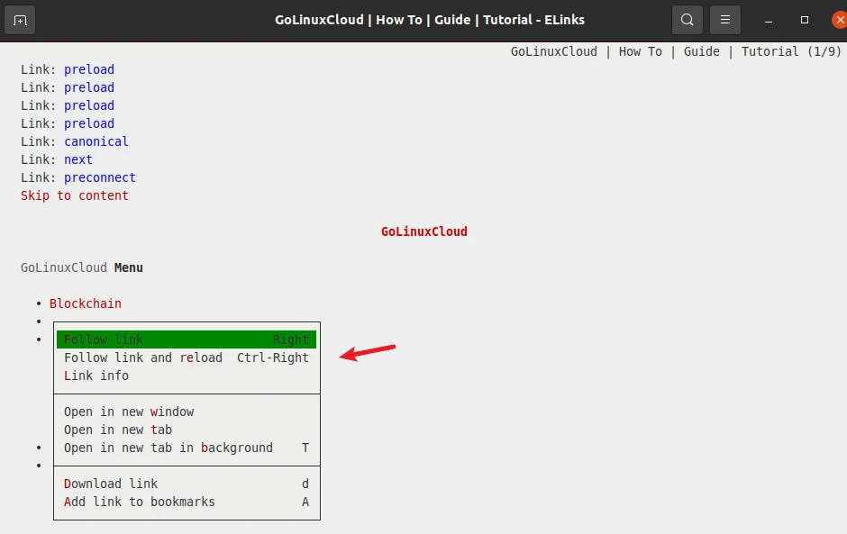 elinks hyperlink options