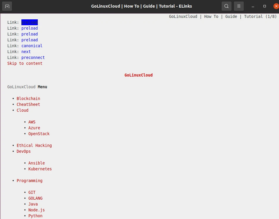 elinks to browse websites