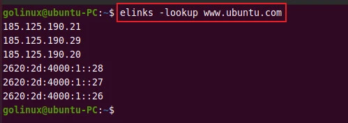elinks to lookup specified host