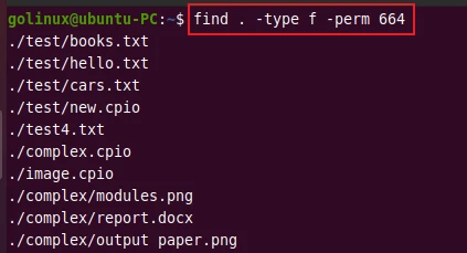 find command to search for files by permissions