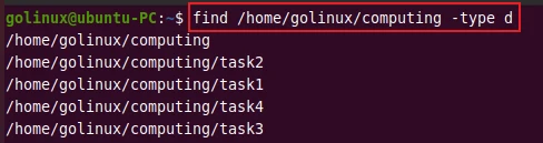find command to find all directories