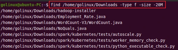 find command to find files by smaller size