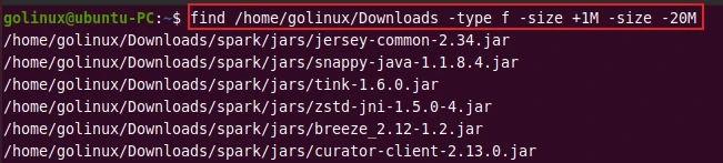 find command to find files by specific size range