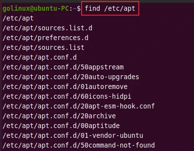 find command to find files in the specific directory