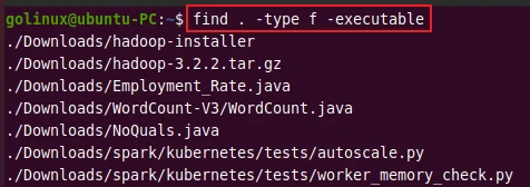 find command to search for executable files
