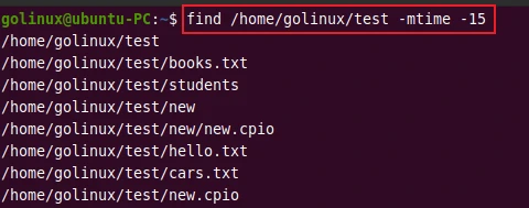 find command to search for files by modification time