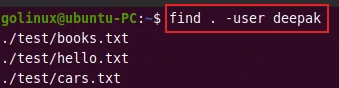 find command to search for files by user