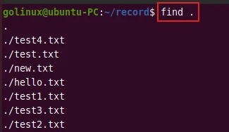 find command to search for files in the current working directory