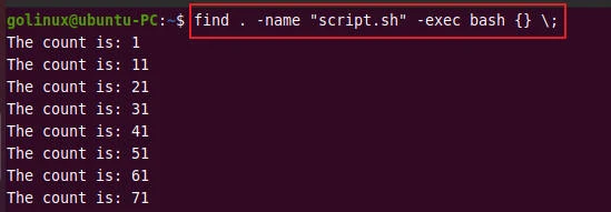 find command to search script file and run it
