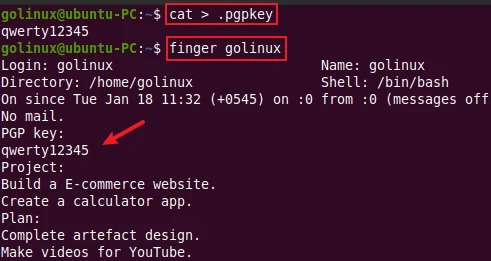 finger command to show pgp key of a user