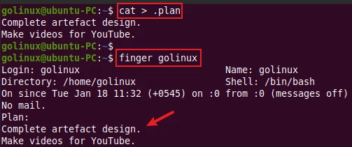 finger command to show plans of a user
