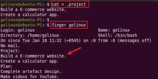 finger command to show projects of a user