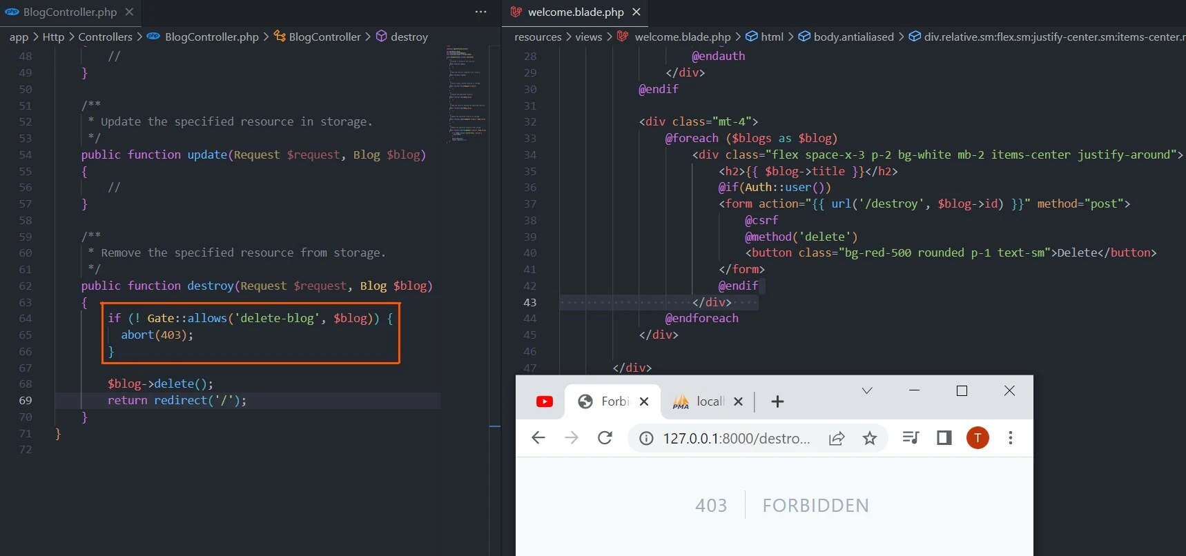 use gates and policy in Laravel