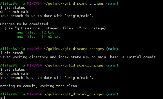stash files before git discard changes