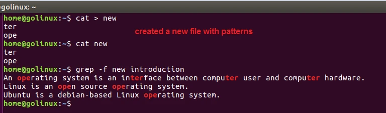 grep -f command output