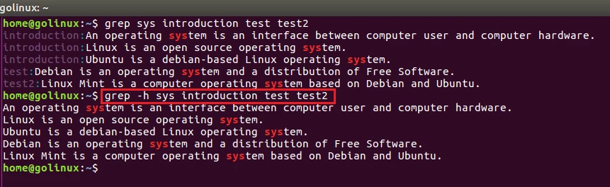 grep -h command output