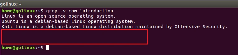 grep -v command output