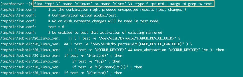 Find with xargs to search recursively