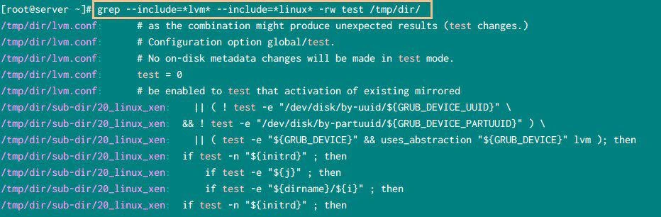 grep recursively with –include