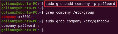 groupadd command to create a new group with a password