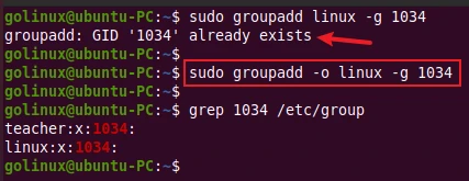 groupadd command to create groups with non-unique gid