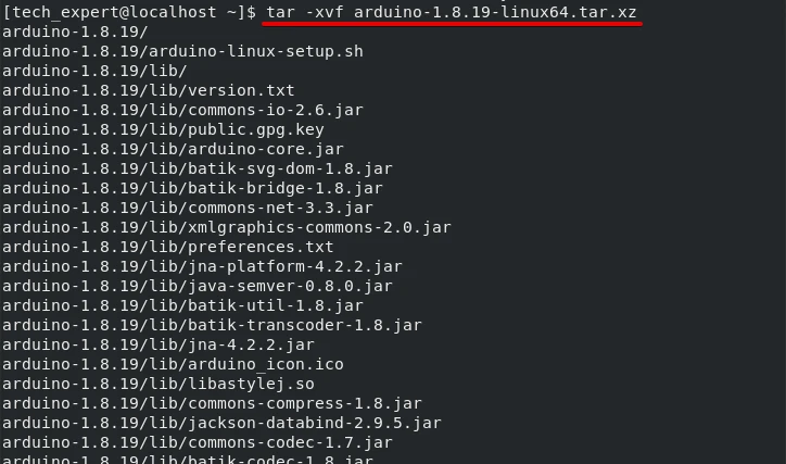 extract arduino archive using tar