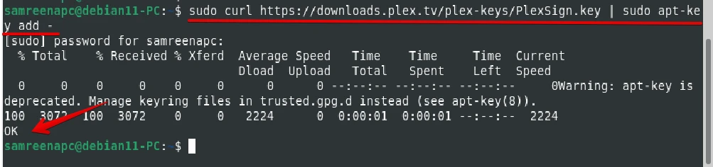 import the plex signing apt-key