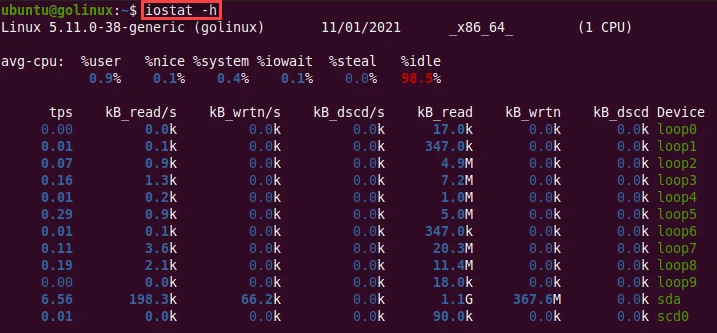 iostat command to make the report easier to read by human
