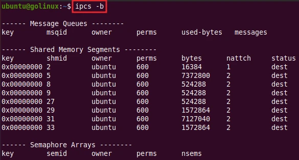 ipcs command to show sizes in bytes
