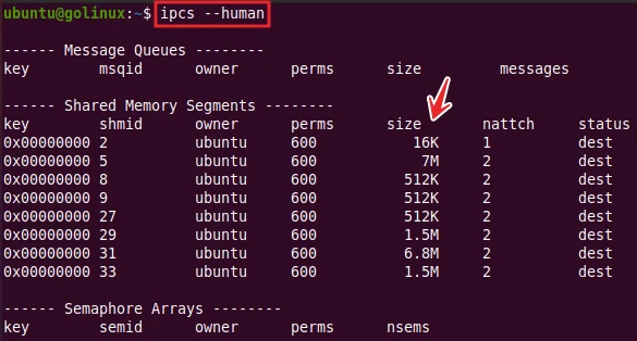 ipcs command to show sizes in human readable format