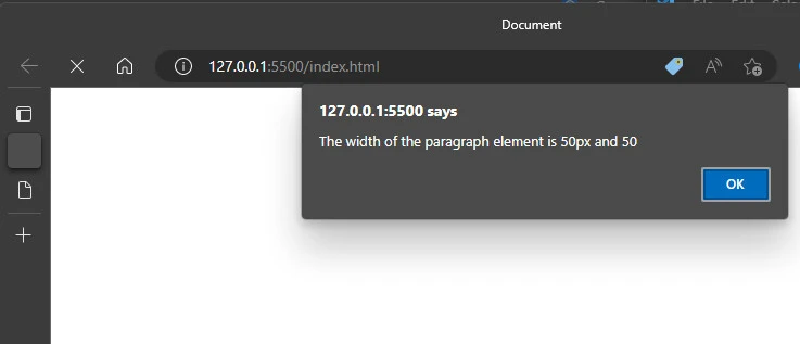 width of the paragraph element is 50px and 50