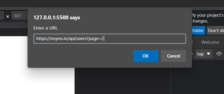 The browser prompting the "Enter the URL" input