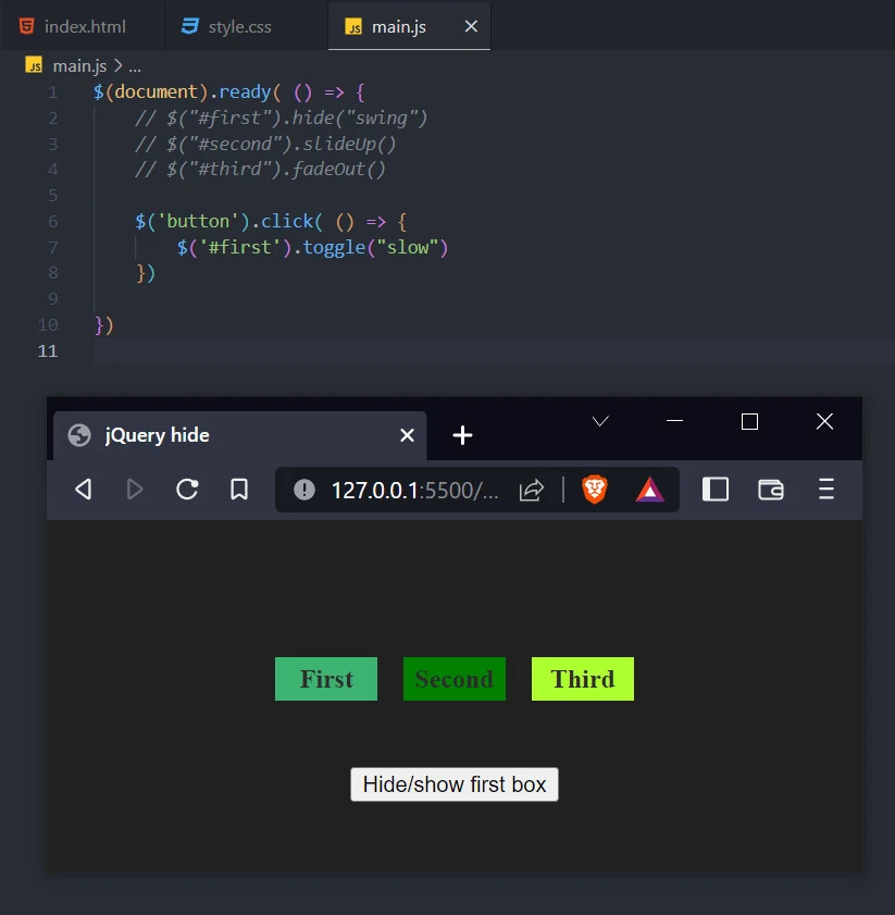 jQuery hide or show effect