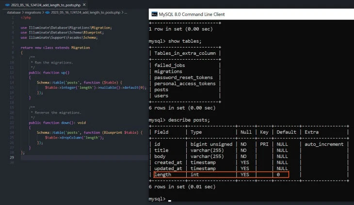 Laravel Add a new column to existing table in a migration