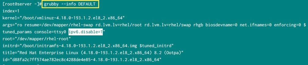 Disable IPv6 using GRUBBY