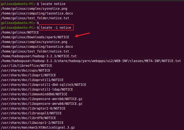 locate command to ignore cases when matching patterns