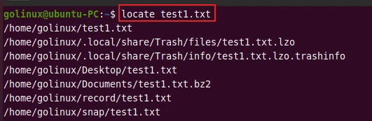 locate command to locate files having specific name
