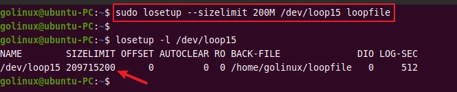 create a loop device with size limit in linux