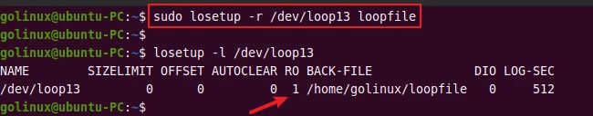 set up a read only loop device with losetup command