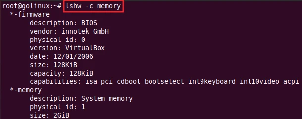 lshw command to display information of given class