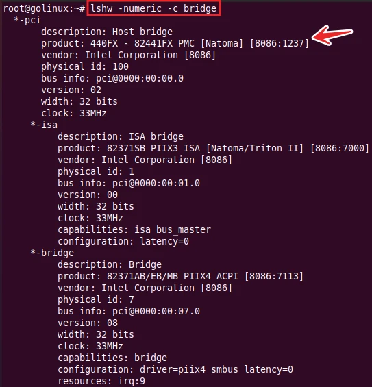 lshw command to display numeric IDs