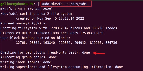 check for bad blocks before creating a filesystem